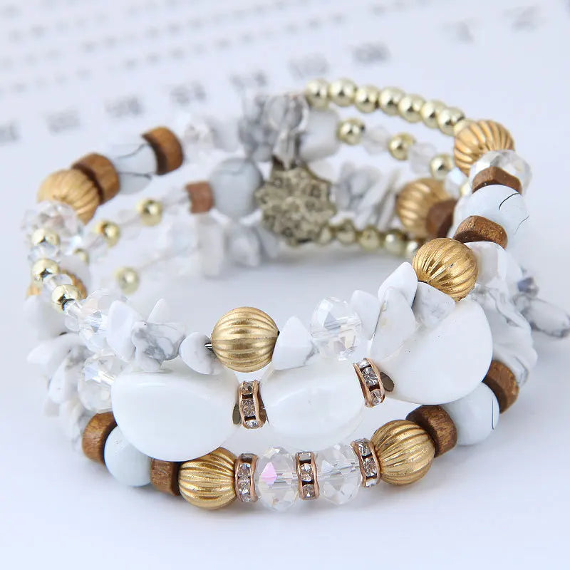 Hot Sale Boho Turquoise Shell Crystal Accessories Mix and Match Multi Layer Beaded Stretch Bracelet Wholesale