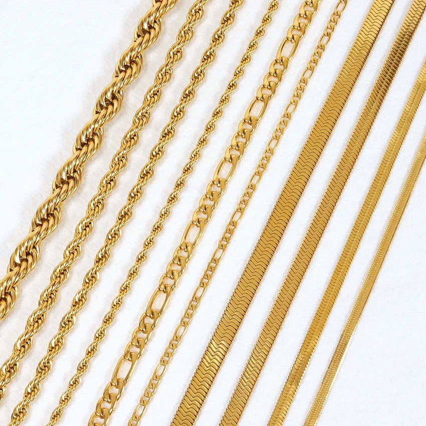 18K Plated Stainless Steel Rope Snake Figaro Chain Necklace Trendy Fashion Jewelry for Men and Women