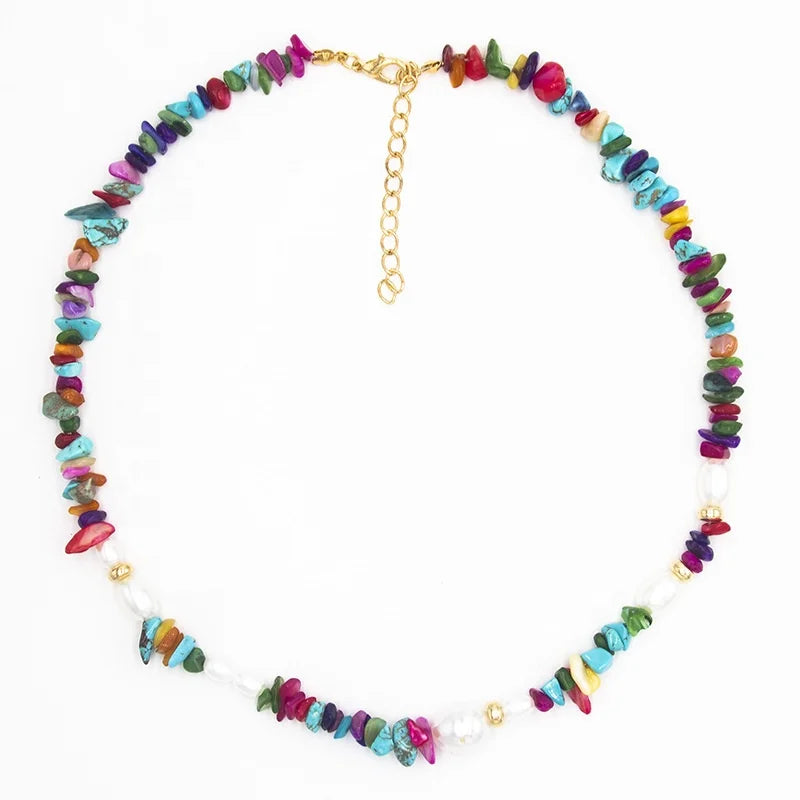 Cross-Border Bohemian Necklace Ethnic Style Color Natural Crushed Stone Imitation Pearl Necklace