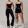 New Design Line Women Shockproof Tank Top Butt Lift Tight Pocket Shorts Flare Leggings Fitness Gym Sports Yoga Set
