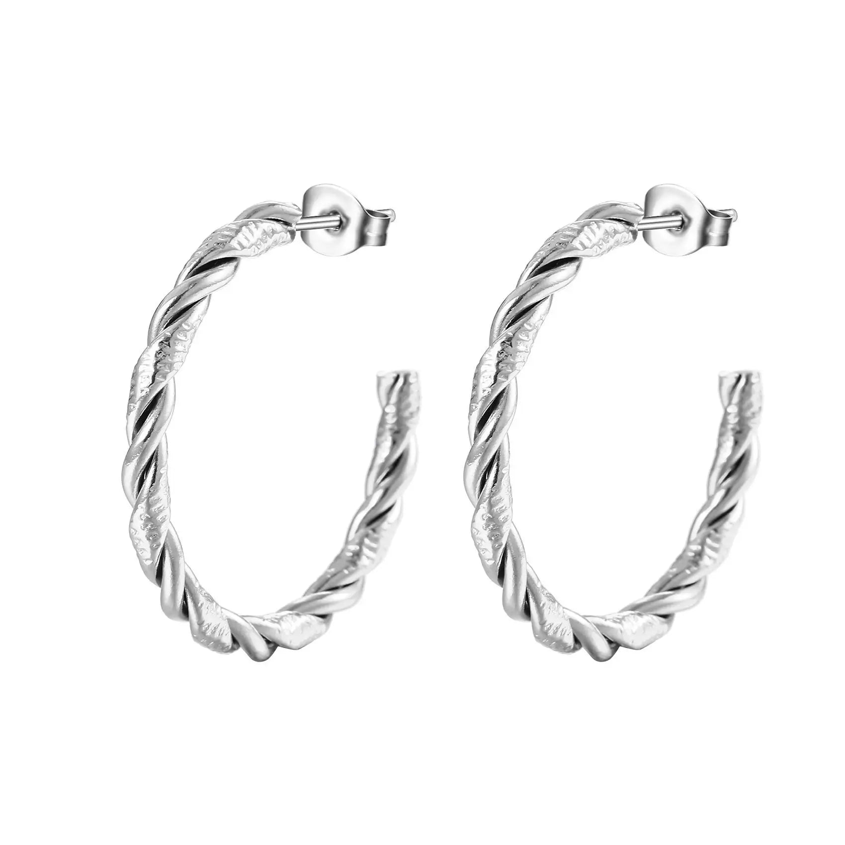 New Style Silver Plating Stainless Steel Twist Wire Hoop Earrings for Women