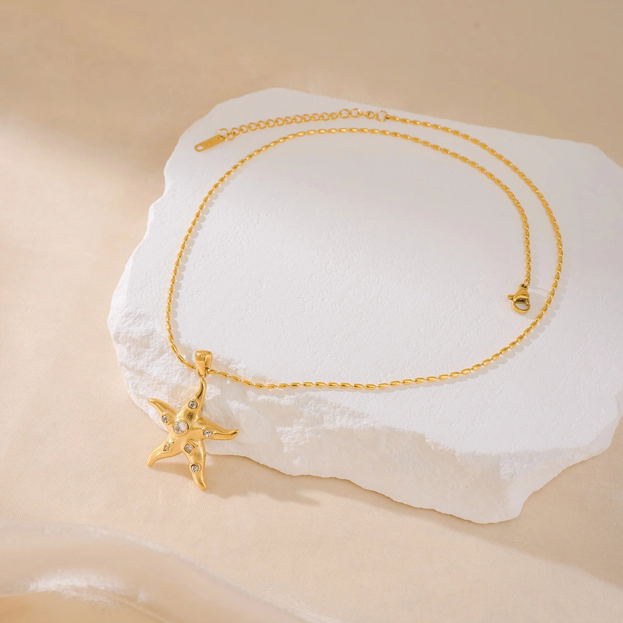 2024 Dazan New HOT 18k Gold Plated Tarnish Free Stainless Steel Vintage Starfish Star Zircon Beach Gypsy Necklace Earrings Set