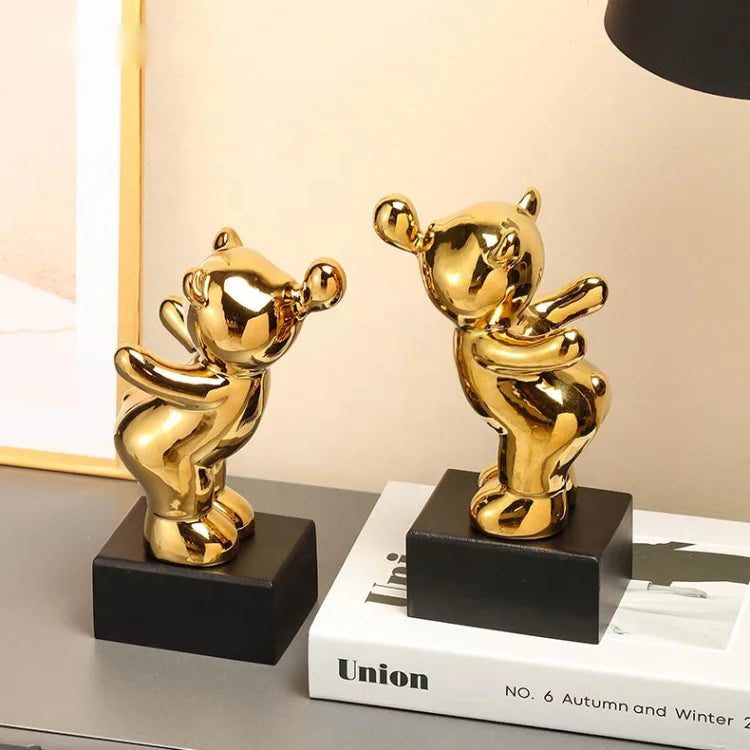 Luxury Gold Blowing Bear Ceramic Figurine Farshchian Art Porcelain Ornament for Home Luxury Decor for Souvenirs Home Decor