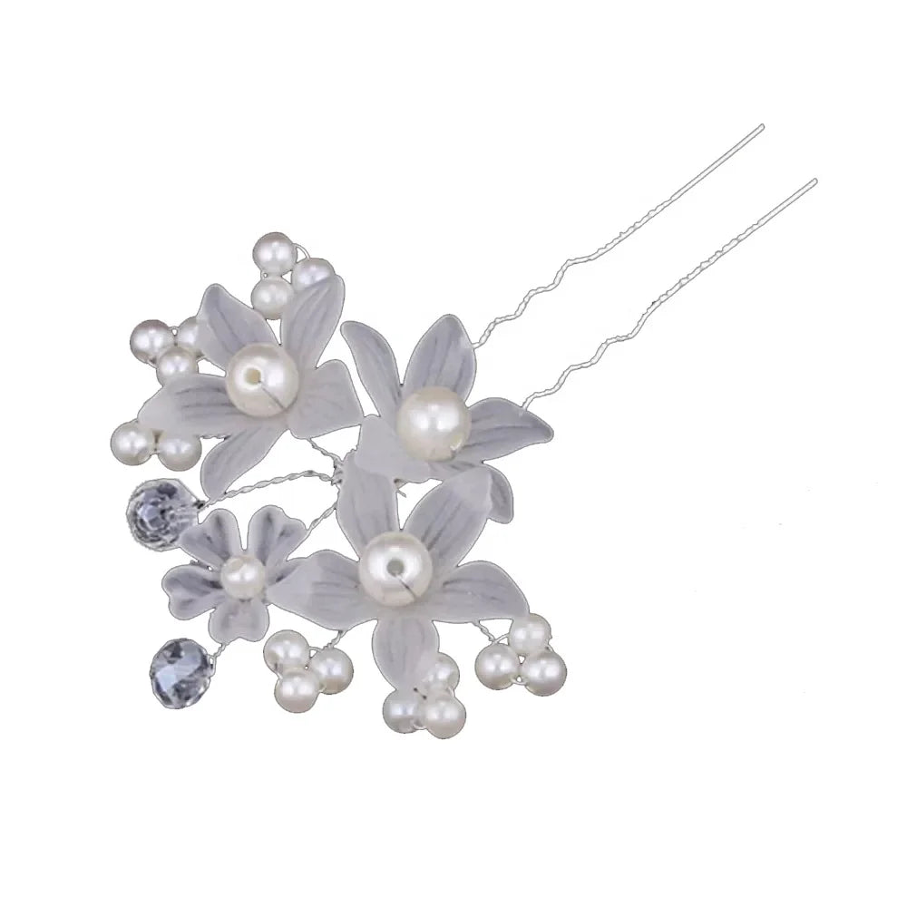 Fashion Women'S Wedding Bride Pearl Hairpin Flower Crystal Hairpin Princess Headdress Accessories Hairpin Wholesale
