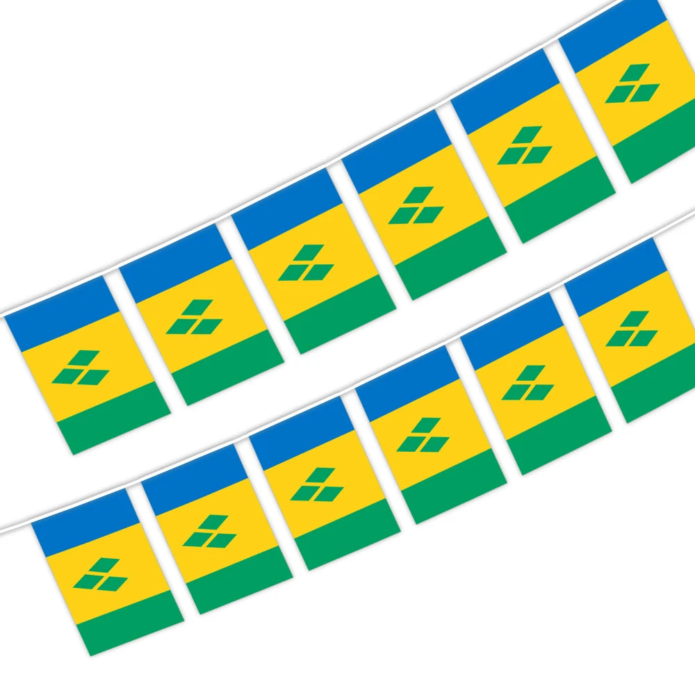 Saint Vincent and the Grenadines Bunting String Flag 5.5X8 in for Outdoor and Indoor Decoration (12pcs/Unit)