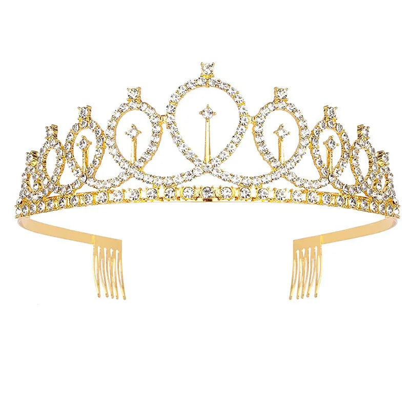 Sweet Elegant Birthday Party Tiara Crown Diamond Alloy Queen Hair Accessories Jewelry Crown Headband for Girl