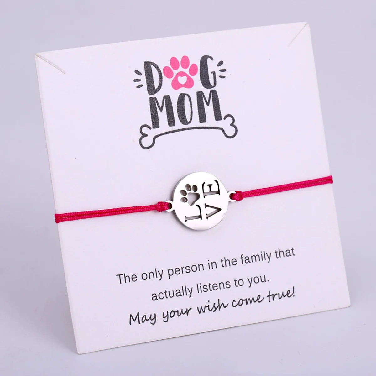 Manufacturer Stainless Steel Dog Cat Mom Lover Paw Print Charm Black pink Rope Cord Bracelet