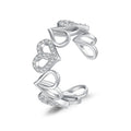 Sweet and Cute Hollow Design Rings S925 Sterling Silver Rhodium Plated love Heart Opening Adjustable Ring