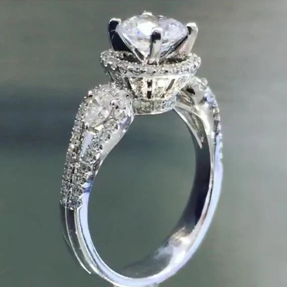 CAOSHI Fashion Copper Jewelry Rings Round Cut Luxury Wedding Imitated Rhodium Plated Zirconia White Stone Finger CZ Rings Women