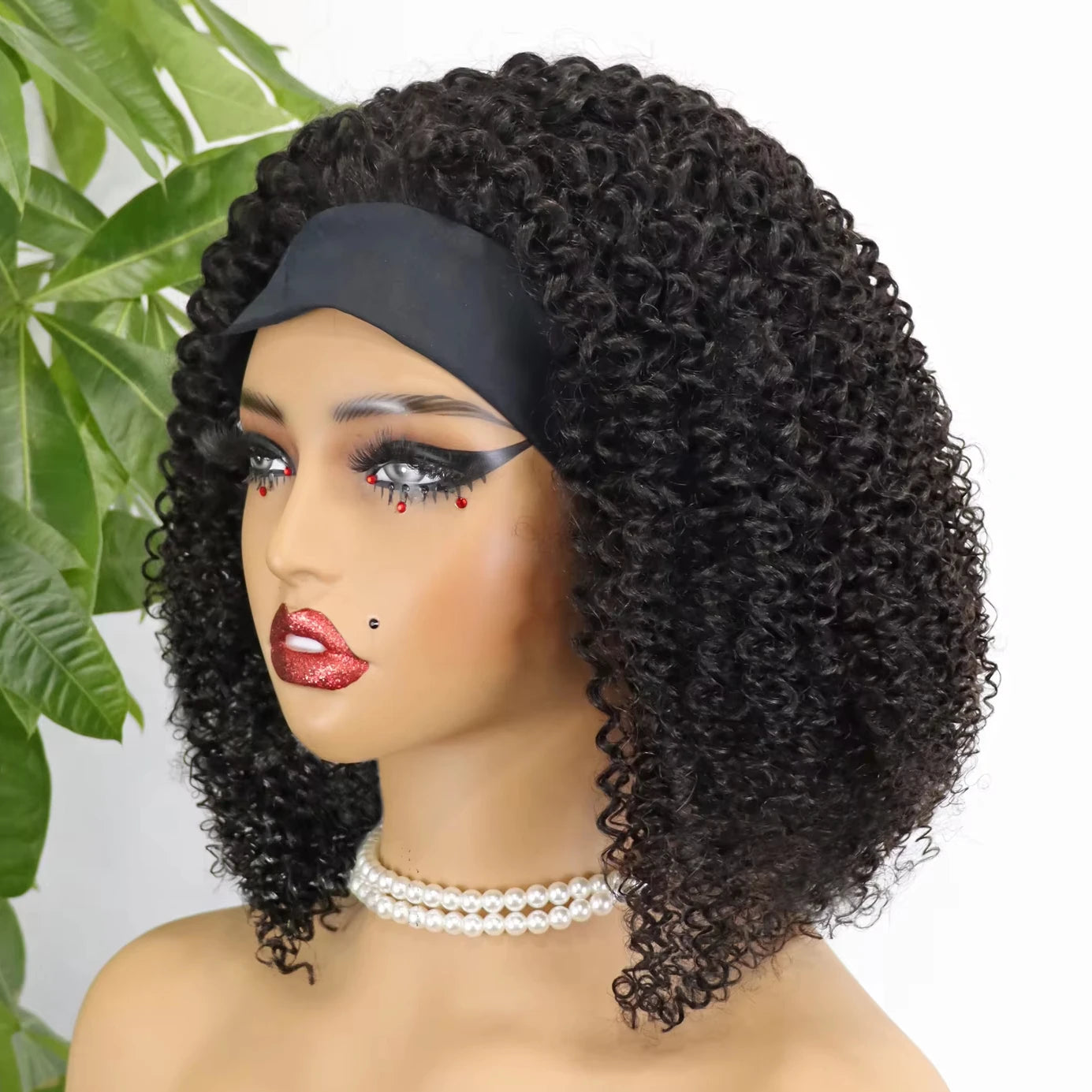 Hot Sale Small Curly Bob Wigs Natural Human Hair Short Headband Wigs Full Density Machine Made Glueless Wigs for Black Women