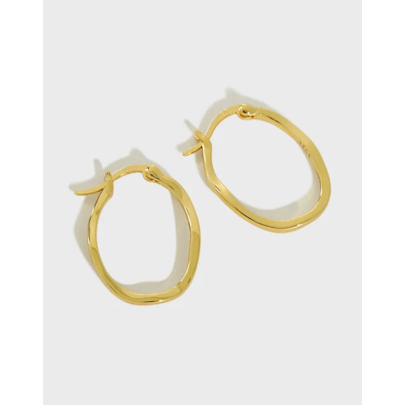 925 Sterling Silver Irregular Oval Hoop Earrings Minimalist Fashion Earrings 18k Gold Designer Earrings Jewelry Girls Gift