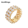 R010  Two Row Men's Ring Brass Gold Silver Color Cubic Zircon Iced RING Fashion Hip Hop Jewelry