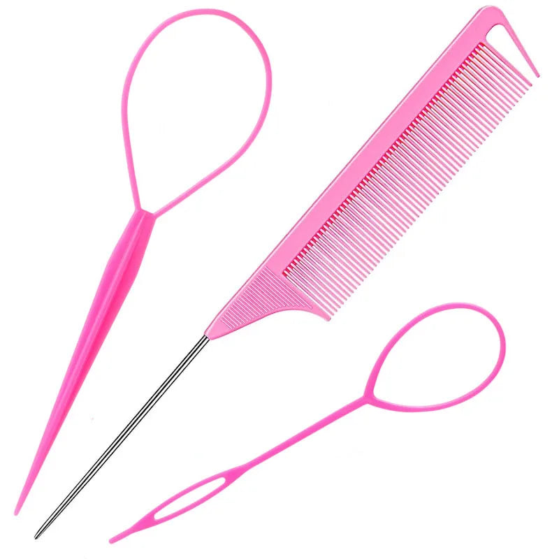 YUE 3Pack Hair Loop Tool Set with 2Pcs French Braid Tool Loop 1Pcs Rat Tail Comb Metal Pin Tail Braiding Comb for Hair Styling