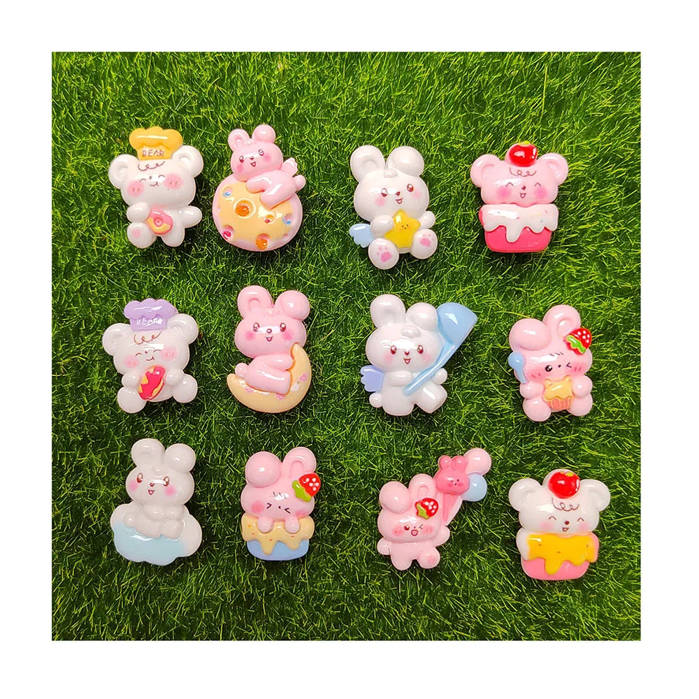 Resin Kawaii Cute Moon Cook Rabbit Bear Flatback Cabochon  Figurine Scrapbook Charms DIY Decor Home Accessories Crafts