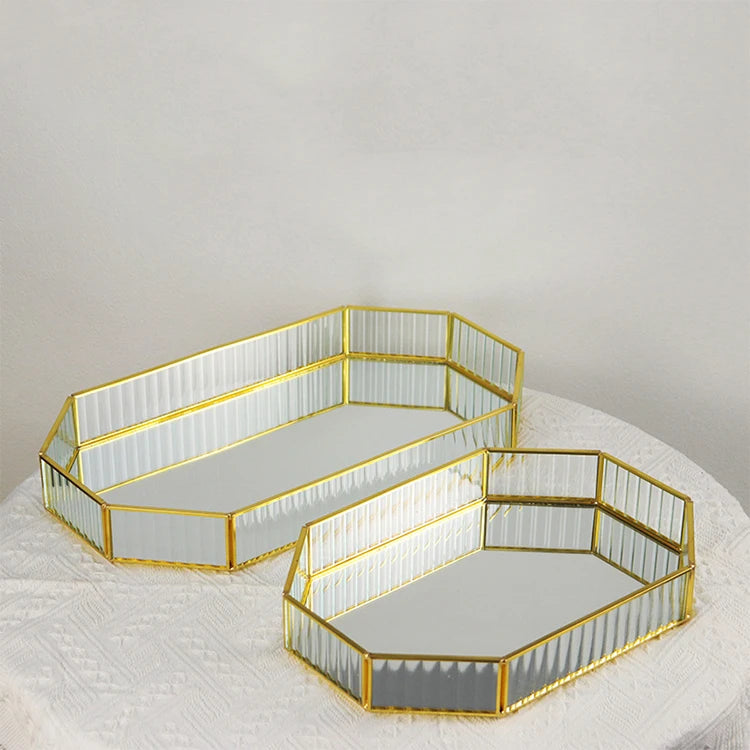 Hot Selling Perfume Tray Home Decorative Plateau Miroir Luxury Gold Metal Glass Vanity Decor Mirror Tray for Serving