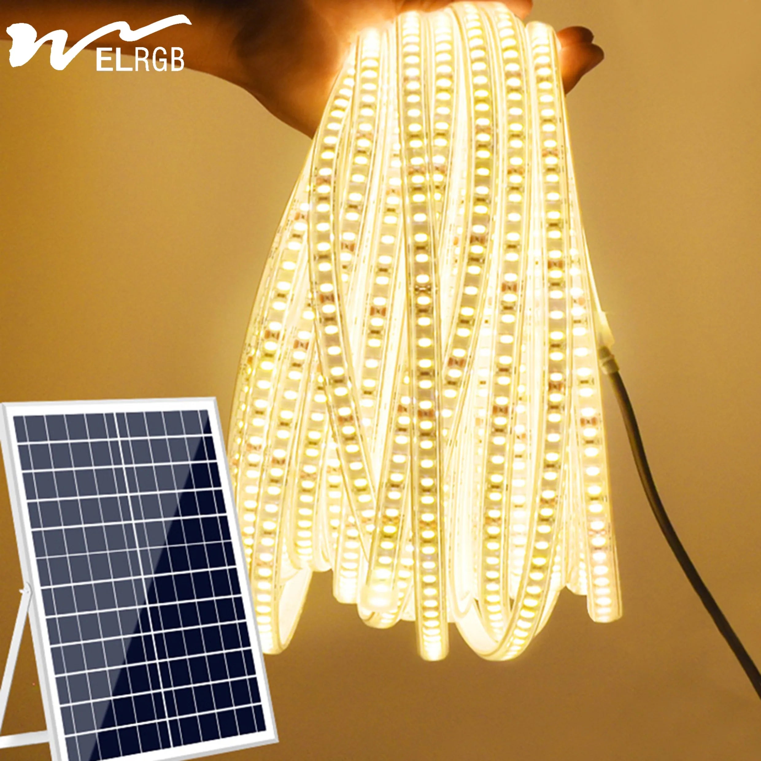 Factory Custom Solar LED Light Strip 2835 LED IP65 Waterproof Outdoor Flexible Remote Control 3000K/6000K 5W-30W Solar Lighting