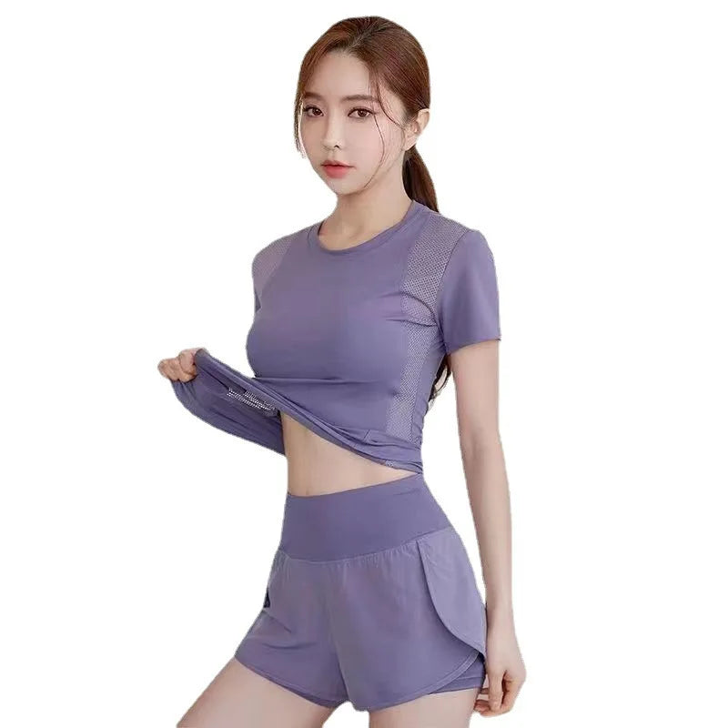 New Summer High End Yoga Short Sets Quick Dry Clothes Fashion Gym Yoga Clothes Professional Morning Running Suit Women
