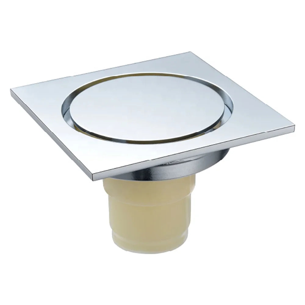 HONGDEC Bathroom Shower Drain Brass Square Floor Drain 10x10cm Polished Easy Installation