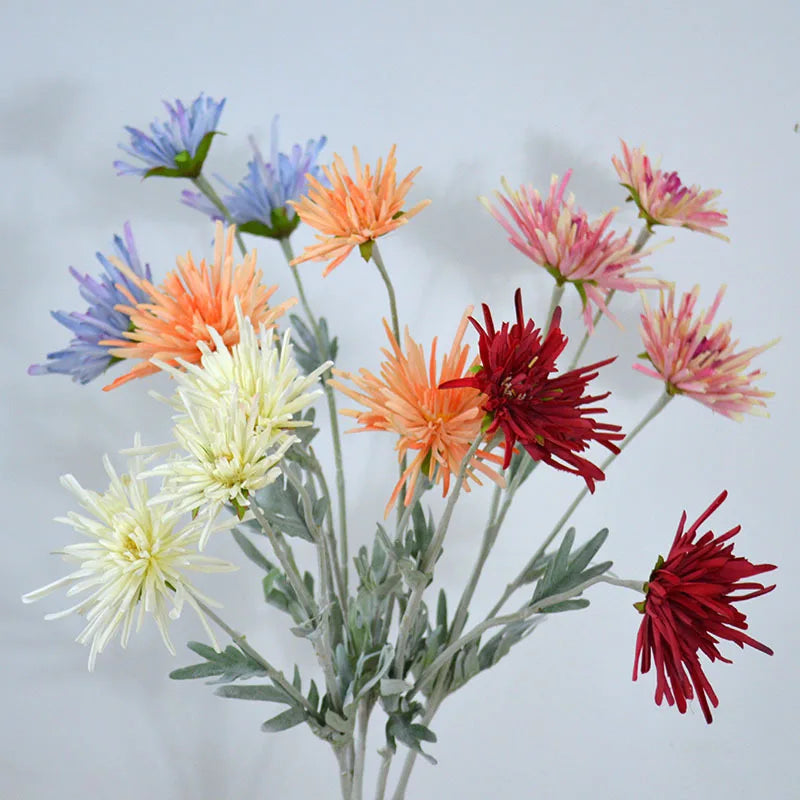 Y-H038 Wholesale Flower Arrangement 3 Branch Artificial Flocking Chrysanthemum Flowers for Home Wedding Decoration