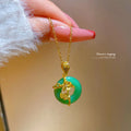Titanium Steel Style Ancient Gold Cherry Flower Clavicle Chain Pendant for Women Hetian Jade Stone Safety Buckle Necklace 2023