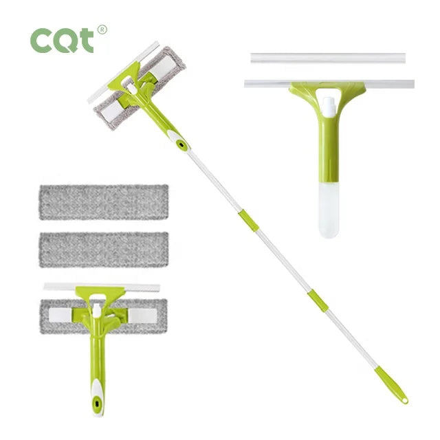 New Design Icy White 3-in-1 Window Squeegee with 125cm Plastic Handle Microfiber Rubber Strip Wiper 26x154cm