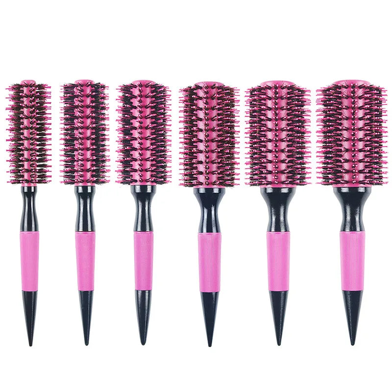 2025 New Pink Round Hair Brush With Nylon Boar Bristle Ceramic Ironic Barrel for Women Men Comb Styling Tool Paddle Hairbrush