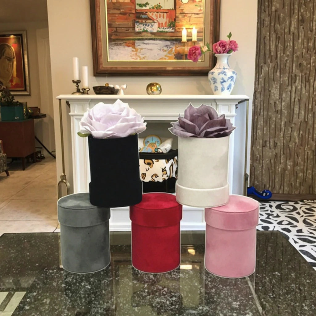 AM-GPA43 Ammy Artificial Flowers Mini Velvet Round Box Rose Flower Gift Box Diamond Flannel Valentines Day Gift Empty Box