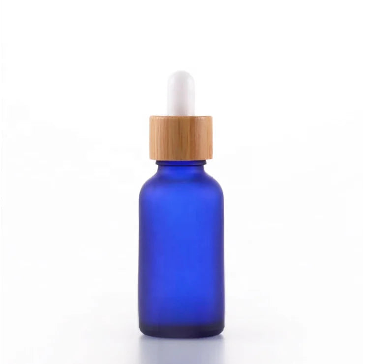 Blue Glass Dropper Bottles 50ml/30ml Round Essential Oil Wholesale Luxury 1oz Screen Printing Carton 100pcs MOQ