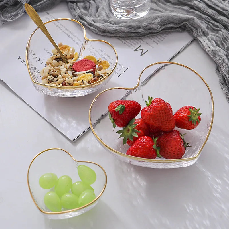 Love Eco-Friendly Modern Glass Salad Bowl Set Home Hammered Japanese Tableware Creative Peach Heart Dessert Breakfast Bowl