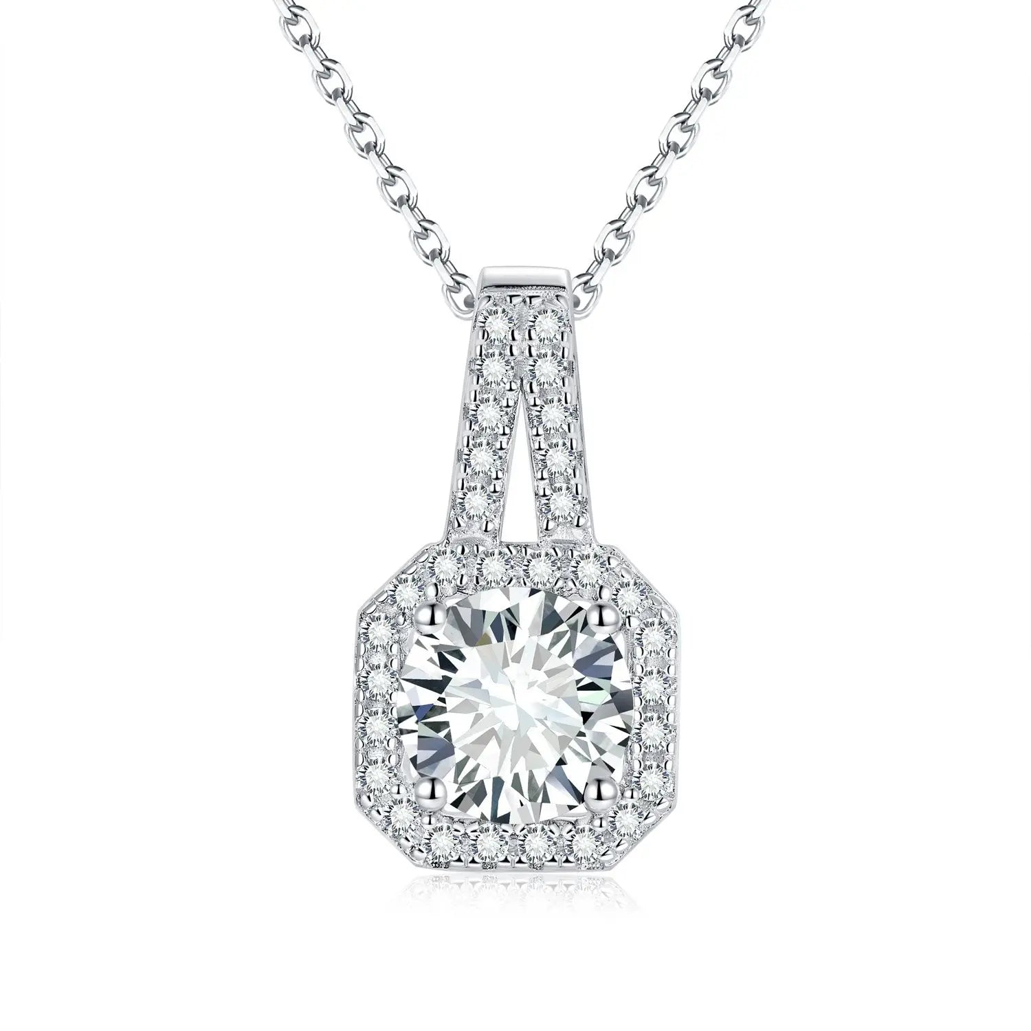Elegant Queen square Bag 1ct Moissanite Silver 925 Necklace Charms Plane Diamond Stone Cut Necklace