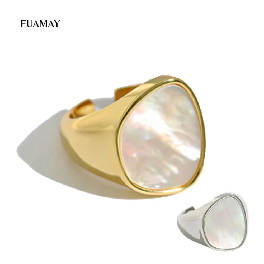 FUAMAY Custom Gold Plated 925 Silver Rings Beautiful Oval Shell Wedding/Party/Anniversary Jewelry Wholesale Options Available