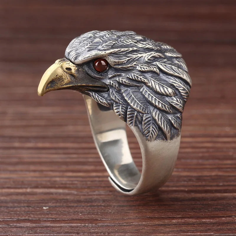 Hiphop Men's Adjustable Opening Blue Eye Owl Dragon Eagle Bat Snake Animal Ring Brass Jewelry for Gift or Party