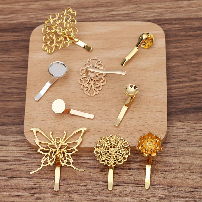 Filigree Flower Metal Ponytail Hooks Pads for Put Charms Antique Hair Accessories