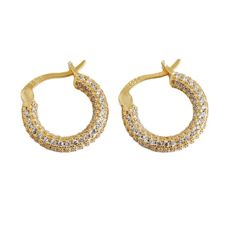 SP Zircon Huggies Fine Jewelry High Quality S925 Sterling Silver Circle Zircon Hoop Earrings Woman