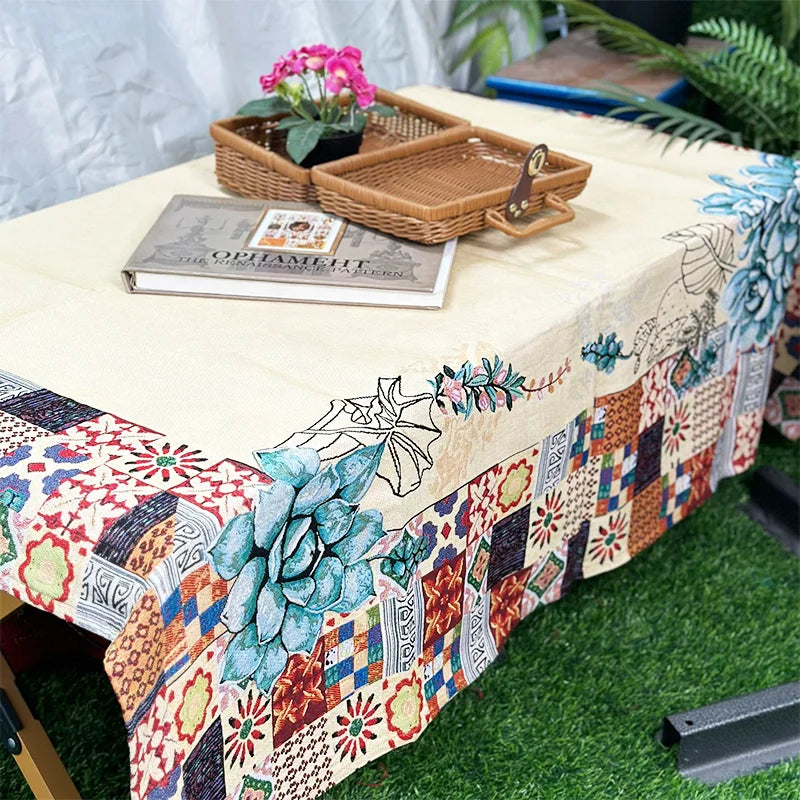 Quick Wholesale Custom Floral Jacquard Woven Polyester/Cotton Dirt-Proof Living Room Modern Style Square Retro Tablecloth