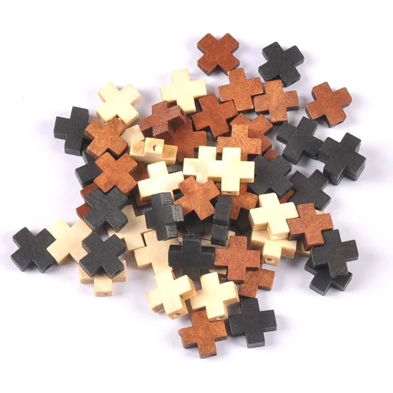 Natural Wooden Cross Pendant Mini Christian Colourful Catholic Bead Necklace Custom Rosary Accessories for Jewelry Making