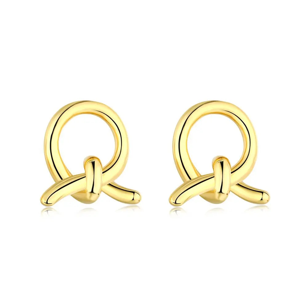 S925 Sterling Silver 18k Gold Plated Chunky Twisted Rope Knot Circle Stud Earrings