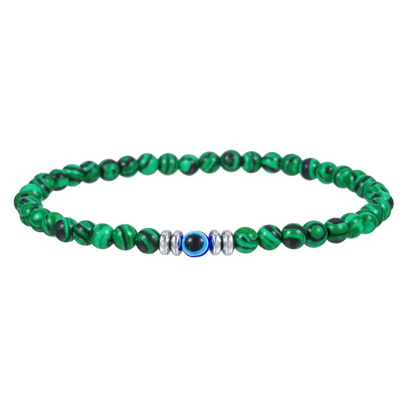 Glass Bead Bracelet 4mm Malachite Bead Devil Eye Bracelet Bulk Wholesale Texture Unisex Reiki Bracelet
