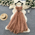 French Waist Cinching Slimming Three-dimensional Flower Suspender Dress