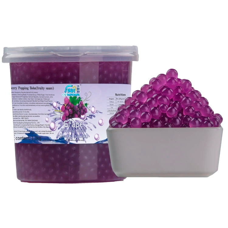 Each Barrel Contains 1.3 Kilograms of Plump Grape-flavored Popping Boba
