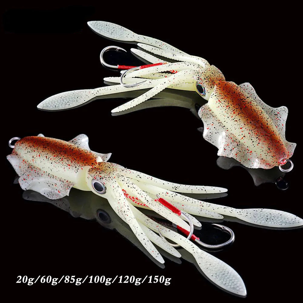 DORISEA UV Luminous 20cm 85g-150g Soft Squid Jig Bait Deep Sea Fishing Lure with Hooks Insert Lead for River and Lake Fishing