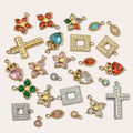 Beimai OEM Cross Flower Inlay Zircon Diy Female Geometric Crown Charms for Jewelry Making 18k Gold Stainless Steel Pendant
