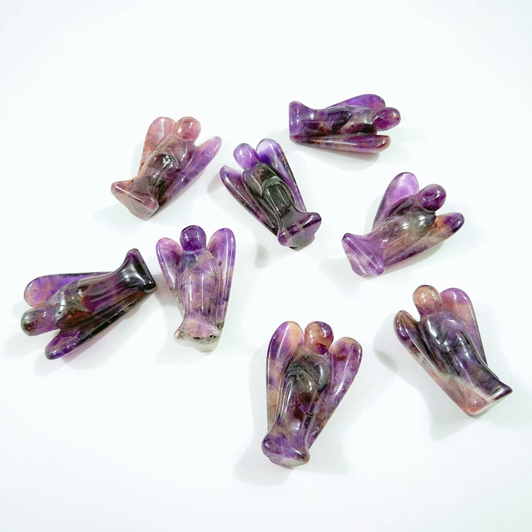 Huiying 1.5 Inch Pure Amethyst Carving Semi Polished Big Angel Statue Crafts
