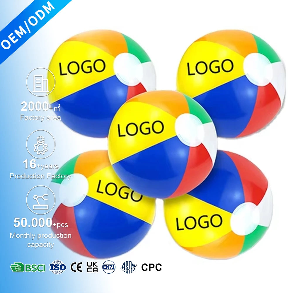 Custom Logo Children's Outdoor Inflatable Portable PVC Material Rainbow Swimming Pool Toy Beach Ball for Kids