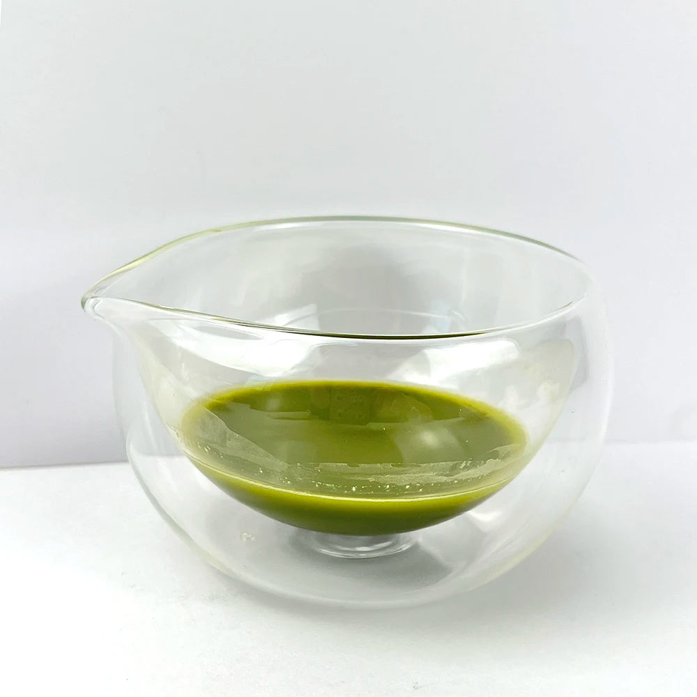 Japanese Style Matcha Glass Bowl Double Walled Glass Matcha Bowl with Spout