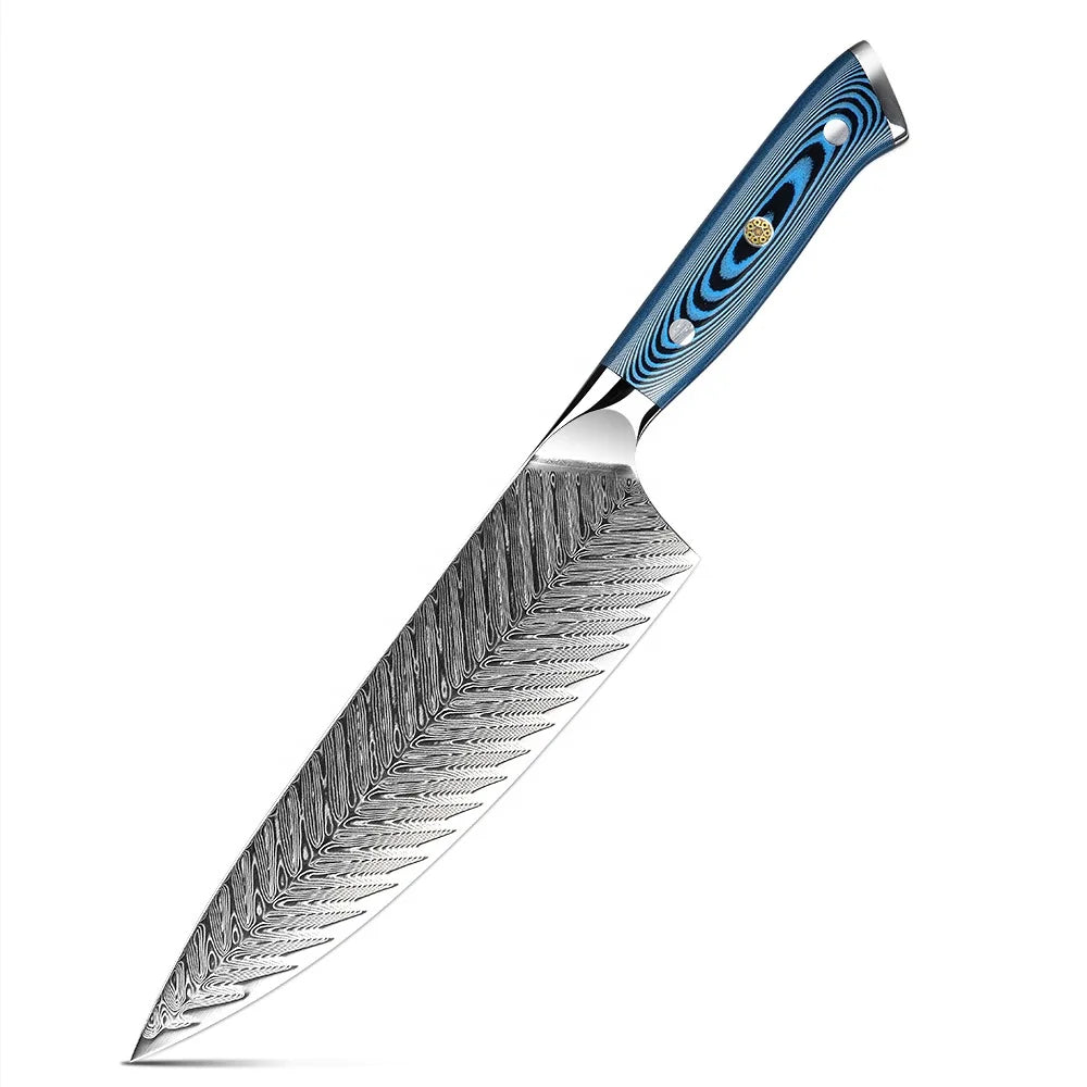 Superior 73 Layers Damascus Steel Ladder Pattern Effortless 8 Inch Chef Knife With Blue Belle Pakka Wood Full Tang Handle