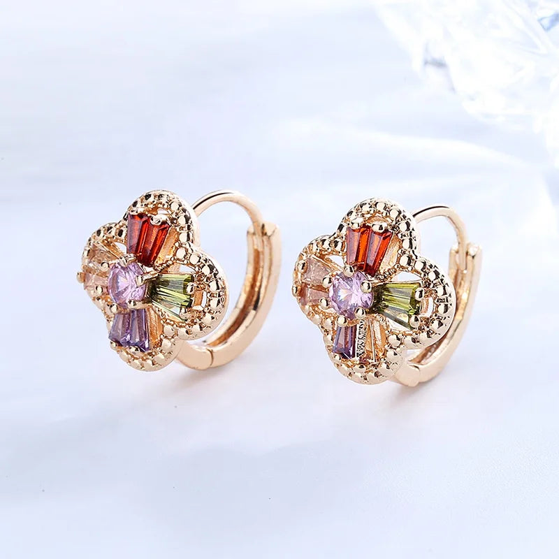 American Colorful Flower Zircon Setting Fringe Castle Easter Beaded Bunny Women Jewelry Drop Hoop Earrings Tassel