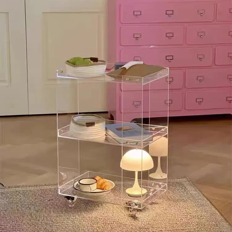 Modern Transparent Acrylic Coffee Table with Removable Cart Living Room Storage Side Table for Home Furniture