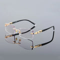 Optical Alloy Diamond Trimming Cutting Rimless Glasses Frame With Gradient Grey Tint Plano Prescription Lenses