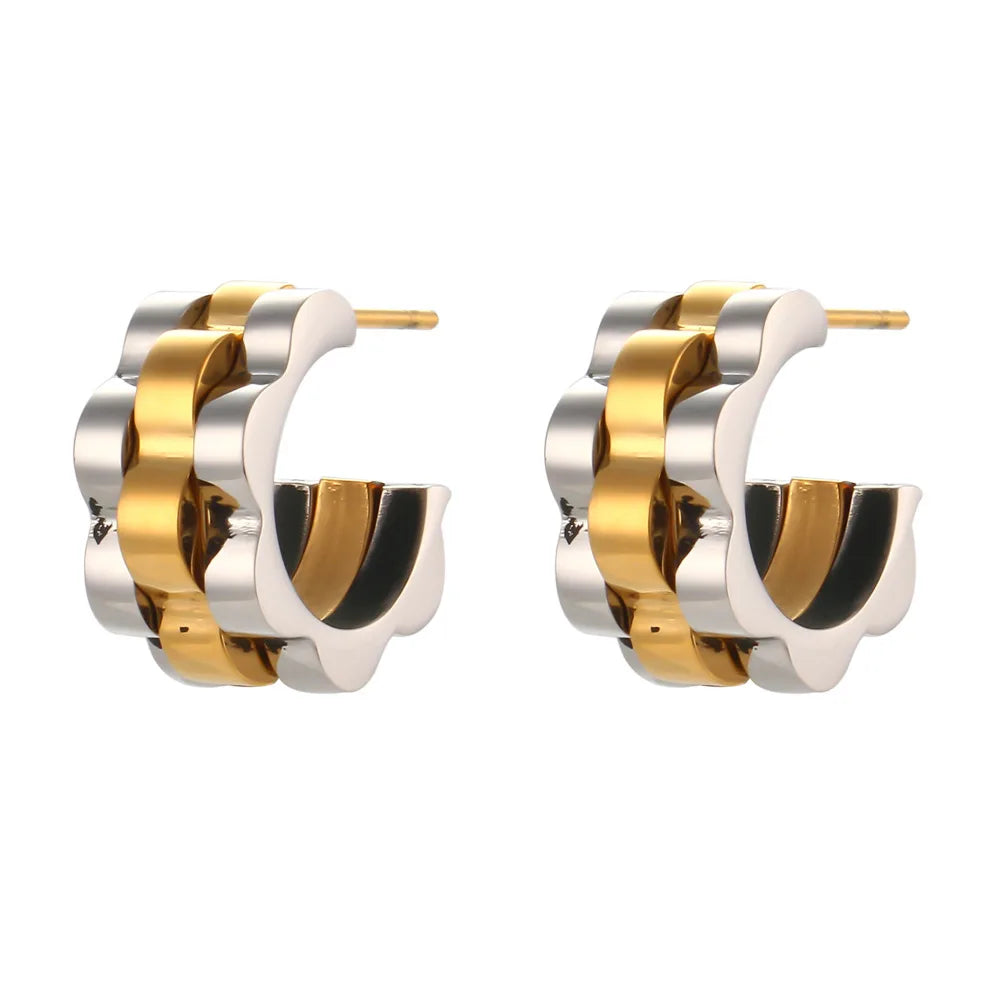Hypoallergenic Hip Hop 18K Gold Plated Watch Band Shape CC Stud Earrings Personality Stainless Steel Link Chain Earrings YF3364